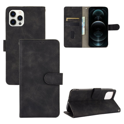 Solid Color Skin Feel Magnetic Buckle Horizontal Flip Calf Texture PU Leather Case with Holder & Card Slots & Wallet For iPhone 13 Pro Max(Black)-garmade.com