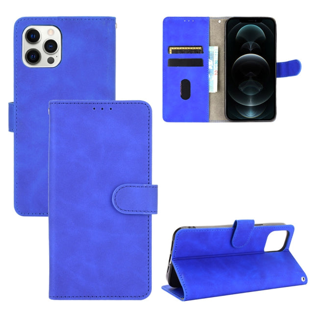 Solid Color Skin Feel Magnetic Buckle Horizontal Flip Calf Texture PU Leather Case with Holder & Card Slots & Wallet For iPhone 13 Pro Max(Blue)-garmade.com