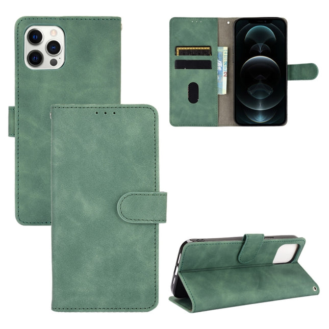 Solid Color Skin Feel Magnetic Buckle Horizontal Flip Calf Texture PU Leather Case with Holder & Card Slots & Wallet For iPhone 13 Pro Max(Green)-garmade.com