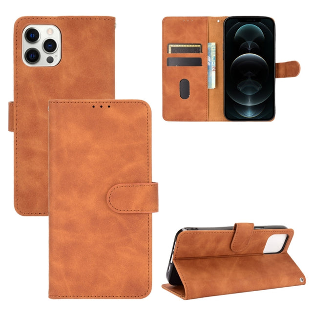 Solid Color Skin Feel Magnetic Buckle Horizontal Flip Calf Texture PU Leather Case with Holder & Card Slots & Wallet For iPhone 13 Pro Max(Brown)-garmade.com