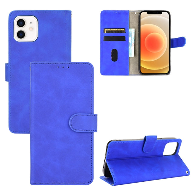 Solid Color Skin Feel Magnetic Buckle Horizontal Flip Calf Texture PU Leather Case with Holder & Card Slots & Wallet For iPhone 13(Blue)-garmade.com