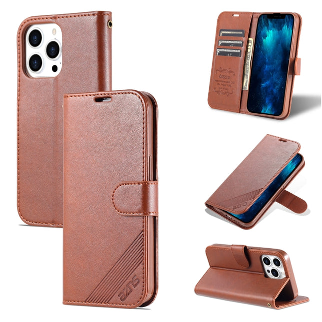 AZNS Sheepskin Texture Horizontal Flip Leather Case with Holder & Card Slots & Wallet For iPhone 13 Pro Max(Brown)-garmade.com