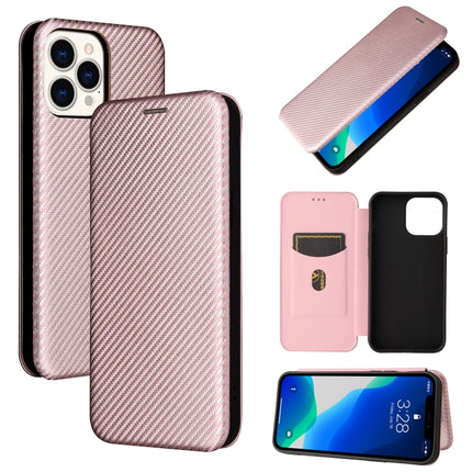 Carbon Fiber Texture Magnetic Horizontal Flip TPU + PC + PU Leather Case with Card Slot For iPhone 13 Pro Max(Pink)-garmade.com