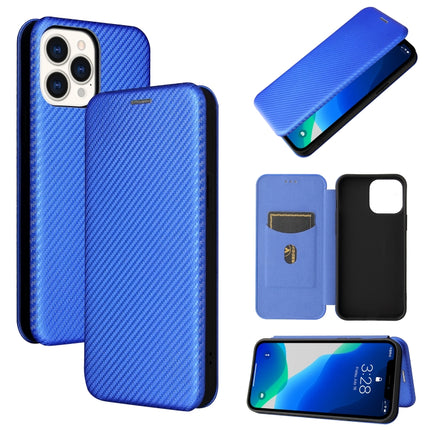 Carbon Fiber Texture Magnetic Horizontal Flip TPU + PC + PU Leather Case with Card Slot For iPhone 13 Pro Max(Blue)-garmade.com