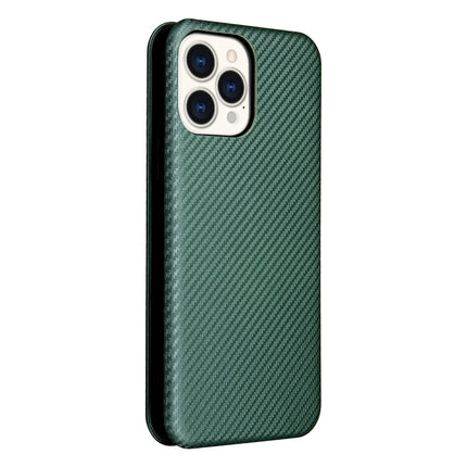 Carbon Fiber Texture Magnetic Horizontal Flip TPU + PC + PU Leather Case with Card Slot For iPhone 13 Pro Max(Green)-garmade.com