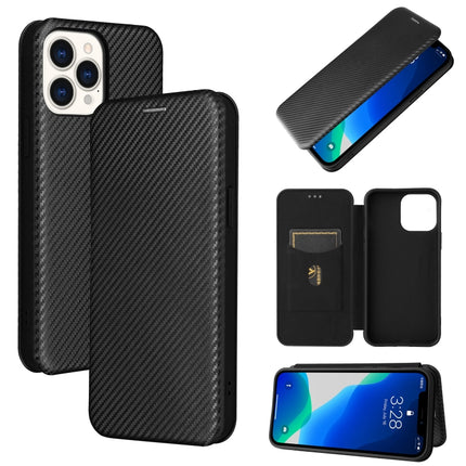 Carbon Fiber Texture Magnetic Horizontal Flip TPU + PC + PU Leather Case with Card Slot For iPhone 13 Pro Max(Black)-garmade.com