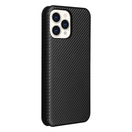 Carbon Fiber Texture Magnetic Horizontal Flip TPU + PC + PU Leather Case with Card Slot For iPhone 13 Pro Max(Black)-garmade.com