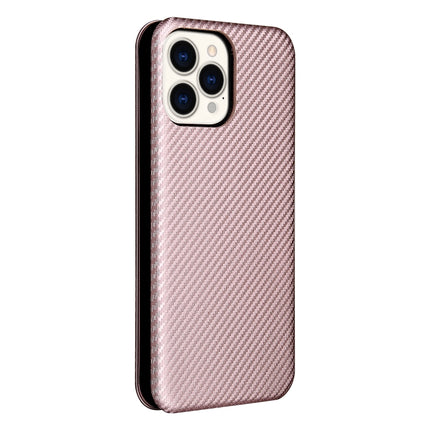 Carbon Fiber Texture Magnetic Horizontal Flip TPU + PC + PU Leather Case with Card Slot For iPhone 13 Pro(Pink)-garmade.com