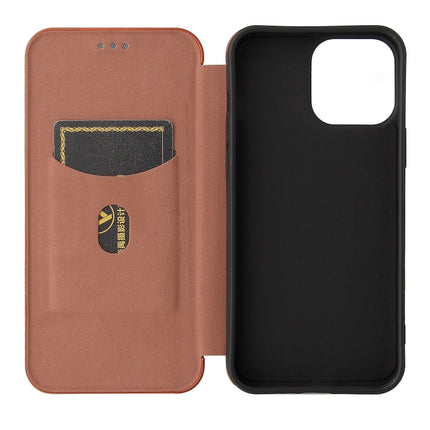Carbon Fiber Texture Magnetic Horizontal Flip TPU + PC + PU Leather Case with Card Slot For iPhone 13 Pro(Brown)-garmade.com