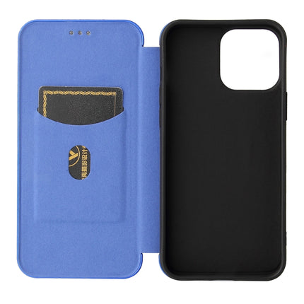 Carbon Fiber Texture Magnetic Horizontal Flip TPU + PC + PU Leather Case with Card Slot For iPhone 13 Pro(Blue)-garmade.com
