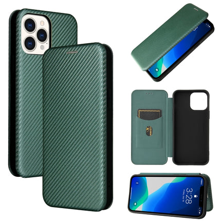 Carbon Fiber Texture Magnetic Horizontal Flip TPU + PC + PU Leather Case with Card Slot For iPhone 13 Pro(Green)-garmade.com