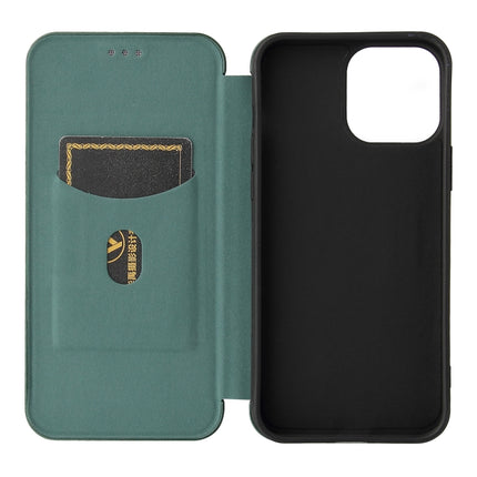 Carbon Fiber Texture Magnetic Horizontal Flip TPU + PC + PU Leather Case with Card Slot For iPhone 13 Pro(Green)-garmade.com