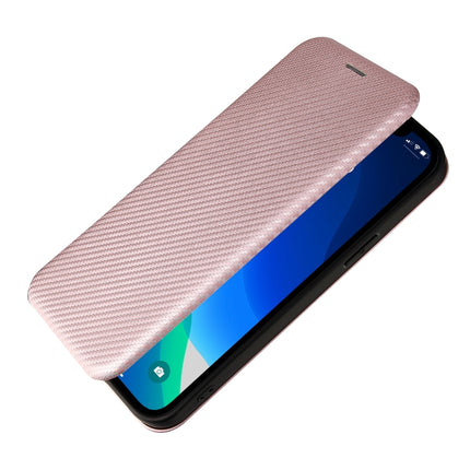 Carbon Fiber Texture Magnetic Horizontal Flip TPU + PC + PU Leather Case with Card Slot For iPhone 13(Pink)-garmade.com
