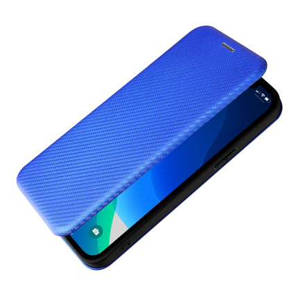 Carbon Fiber Texture Magnetic Horizontal Flip TPU + PC + PU Leather Case with Card Slot For iPhone 13(Blue)-garmade.com