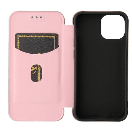 Carbon Fiber Texture Magnetic Horizontal Flip TPU + PC + PU Leather Case with Card Slot For iPhone 13 mini(Pink)-garmade.com