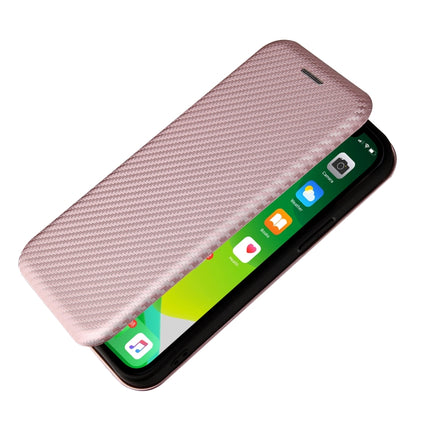 Carbon Fiber Texture Magnetic Horizontal Flip TPU + PC + PU Leather Case with Card Slot For iPhone 13 mini(Pink)-garmade.com