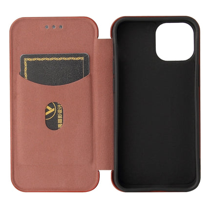 Carbon Fiber Texture Magnetic Horizontal Flip TPU + PC + PU Leather Case with Card Slot For iPhone 13 mini(Brown)-garmade.com
