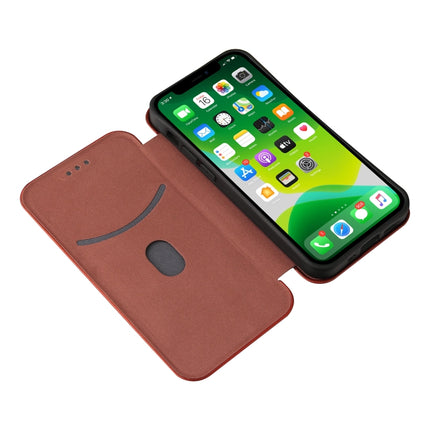 Carbon Fiber Texture Magnetic Horizontal Flip TPU + PC + PU Leather Case with Card Slot For iPhone 13 mini(Brown)-garmade.com