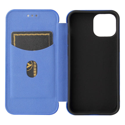 Carbon Fiber Texture Magnetic Horizontal Flip TPU + PC + PU Leather Case with Card Slot For iPhone 13 mini(Blue)-garmade.com