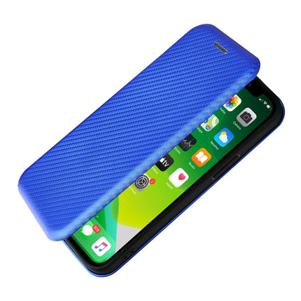Carbon Fiber Texture Magnetic Horizontal Flip TPU + PC + PU Leather Case with Card Slot For iPhone 13 mini(Blue)-garmade.com