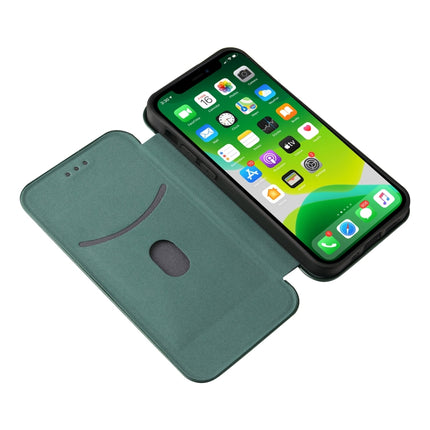Carbon Fiber Texture Magnetic Horizontal Flip TPU + PC + PU Leather Case with Card Slot For iPhone 13 mini(Green)-garmade.com