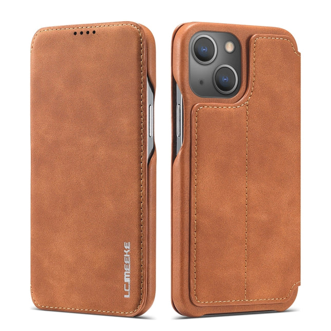 LC.IMEEKE Hon Ancient Series Horizontal Flip Leather Case with Holder & Card Slot For iPhone 13 mini(Brown)-garmade.com