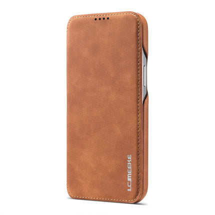 LC.IMEEKE Hon Ancient Series Horizontal Flip Leather Case with Holder & Card Slot For iPhone 13 mini(Brown)-garmade.com