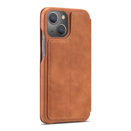 LC.IMEEKE Hon Ancient Series Horizontal Flip Leather Case with Holder & Card Slot For iPhone 13(Brown)-garmade.com