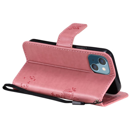 Tree & Cat Pattern Pressed Printing Horizontal Flip PU Leather Case with Holder & Card Slots & Wallet & Lanyard For iPhone 13 mini(Pink)-garmade.com