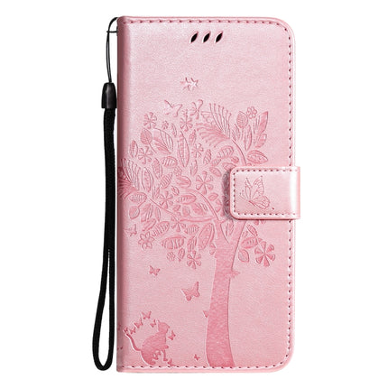Tree & Cat Pattern Pressed Printing Horizontal Flip PU Leather Case with Holder & Card Slots & Wallet & Lanyard For iPhone 13 mini(Rose Gold)-garmade.com