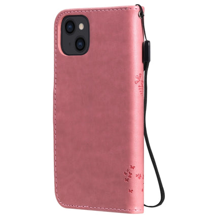 Tree & Cat Pattern Pressed Printing Horizontal Flip PU Leather Case with Holder & Card Slots & Wallet & Lanyard For iPhone 13(Pink)-garmade.com