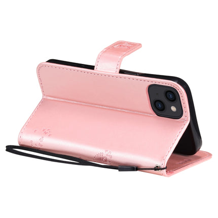 Tree & Cat Pattern Pressed Printing Horizontal Flip PU Leather Case with Holder & Card Slots & Wallet & Lanyard For iPhone 13(Rose Gold)-garmade.com