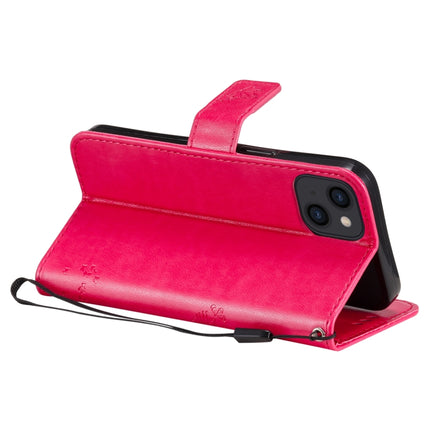 Tree & Cat Pattern Pressed Printing Horizontal Flip PU Leather Case with Holder & Card Slots & Wallet & Lanyard For iPhone 13(Rose Red)-garmade.com