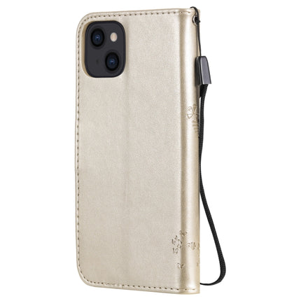Tree & Cat Pattern Pressed Printing Horizontal Flip PU Leather Case with Holder & Card Slots & Wallet & Lanyard For iPhone 13(Gold)-garmade.com