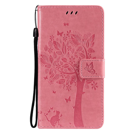 Tree & Cat Pattern Pressed Printing Horizontal Flip PU Leather Case with Holder & Card Slots & Wallet & Lanyard For iPhone 13 Pro(Pink)-garmade.com