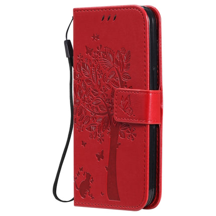 Tree & Cat Pattern Pressed Printing Horizontal Flip PU Leather Case with Holder & Card Slots & Wallet & Lanyard For iPhone 13 Pro(Red)-garmade.com