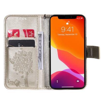 Tree & Cat Pattern Pressed Printing Horizontal Flip PU Leather Case with Holder & Card Slots & Wallet & Lanyard For iPhone 13 Pro(Gold)-garmade.com