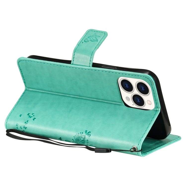 Tree & Cat Pattern Pressed Printing Horizontal Flip PU Leather Case with Holder & Card Slots & Wallet & Lanyard For iPhone 13 Pro Max(Green)-garmade.com
