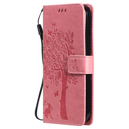 Tree & Cat Pattern Pressed Printing Horizontal Flip PU Leather Case with Holder & Card Slots & Wallet & Lanyard For iPhone 13 Pro Max(Pink)-garmade.com