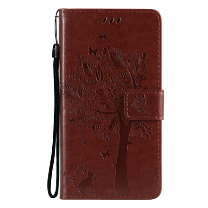 Tree & Cat Pattern Pressed Printing Horizontal Flip PU Leather Case with Holder & Card Slots & Wallet & Lanyard For iPhone 13 Pro Max(Brown)-garmade.com