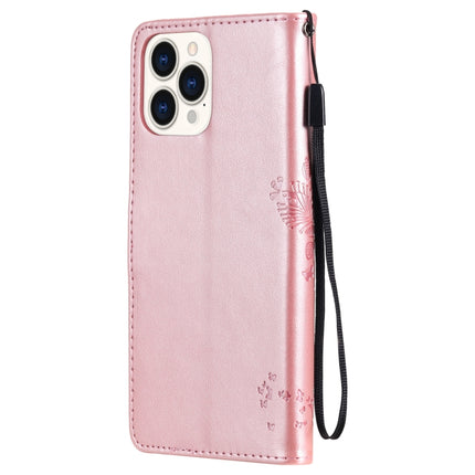 Tree & Cat Pattern Pressed Printing Horizontal Flip PU Leather Case with Holder & Card Slots & Wallet & Lanyard For iPhone 13 Pro Max(Rose Gold)-garmade.com