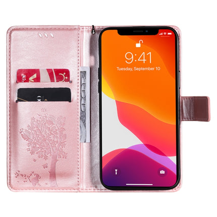 Tree & Cat Pattern Pressed Printing Horizontal Flip PU Leather Case with Holder & Card Slots & Wallet & Lanyard For iPhone 13 Pro Max(Rose Gold)-garmade.com