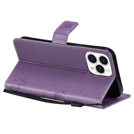 Tree & Cat Pattern Pressed Printing Horizontal Flip PU Leather Case with Holder & Card Slots & Wallet & Lanyard For iPhone 13 Pro Max(Light Purple)-garmade.com