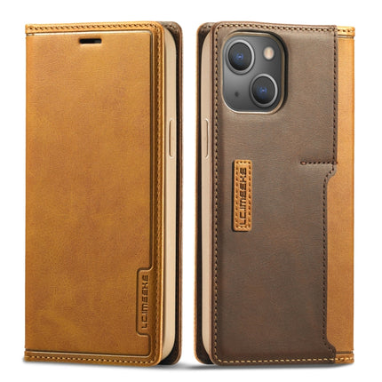 LC.IMEEKE LC-001 Series PU + TPU Color Matching Frosted Horizontal Flip Leather Case with Holder & Card Slot For iPhone 13 mini(Brown)-garmade.com