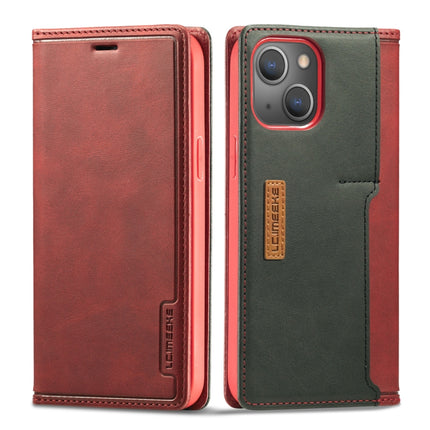 LC.IMEEKE LC-001 Series PU + TPU Color Matching Frosted Horizontal Flip Leather Case with Holder & Card Slot For iPhone 13(Red)-garmade.com