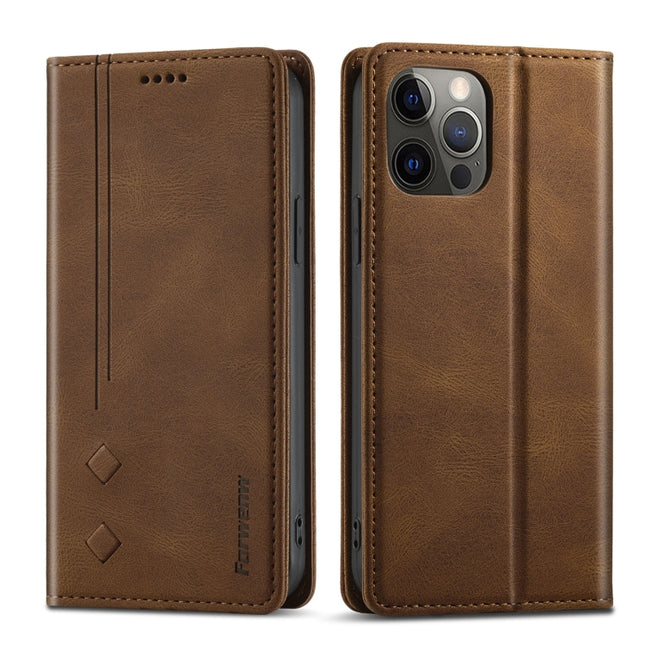 Forwenw F2 Series Magnetic Horizontal Flip Leather Case with Holder & Card Slots & Wallet For iPhone 13 Pro Max(Brown)-garmade.com