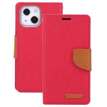 GOOSPERY CANVAS DIARY Canvas Texture Horizontal Flip PU Leather Case with Holder & Card Slots & Wallet For iPhone 13(Red)-garmade.com