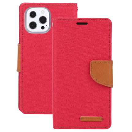 GOOSPERY CANVAS DIARY Canvas Texture Horizontal Flip PU Leather Case with Holder & Card Slots & Wallet For iPhone 13 Pro(Red)-garmade.com