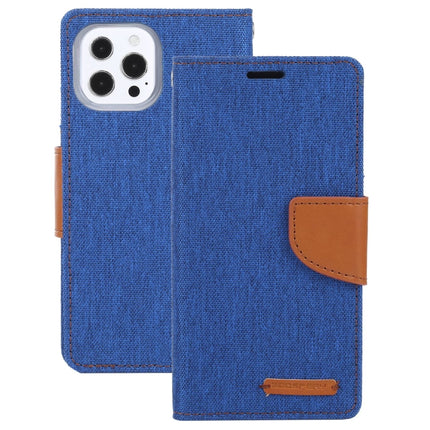 GOOSPERY CANVAS DIARY Canvas Texture Horizontal Flip PU Leather Case with Holder & Card Slots & Wallet For iPhone 13 Pro(Blue)-garmade.com