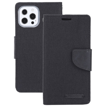 GOOSPERY CANVAS DIARY Canvas Texture Horizontal Flip PU Leather Case with Holder & Card Slots & Wallet For iPhone 13 Pro(Black)-garmade.com